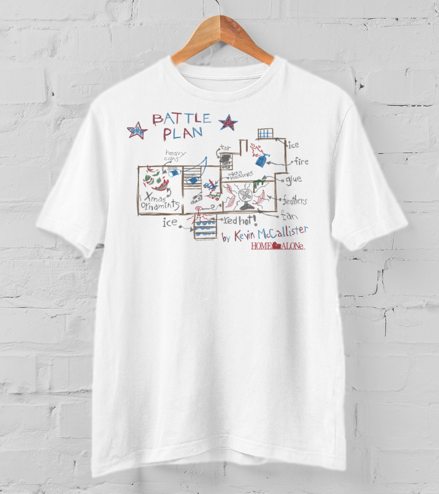 Kevin McCallister Home Alone Battle Plan Xmas Ornaments Ice Glue Feathers T-Shirt