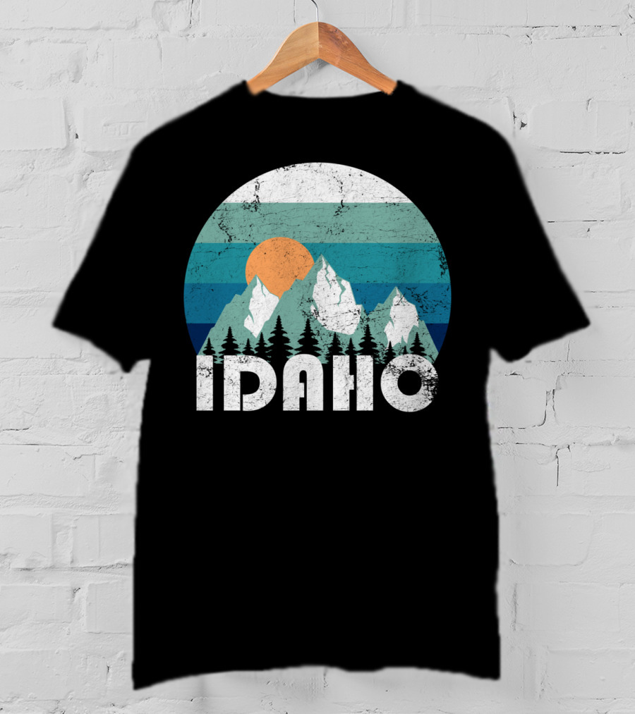 Idaho Mountains Retro Sunset Forest Scenic T-Shirt