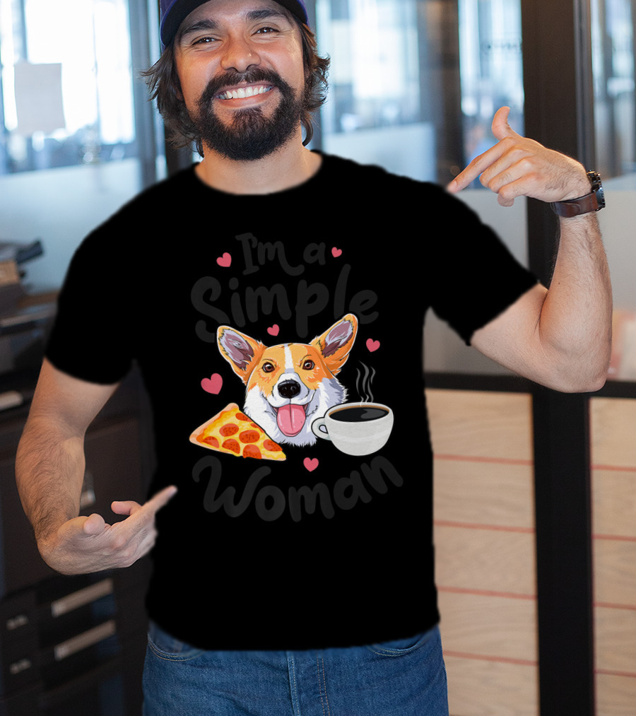 I'm A Simple Woman Corgi Dog Coffee Pizza Hearts T-Shirt