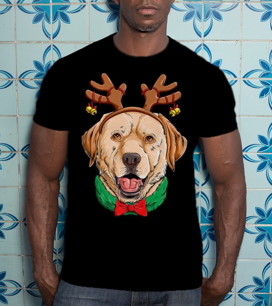 Labrador With Christmas Reindeer Antlers And Bow Tie Dog Xmas O7 T-Shirt