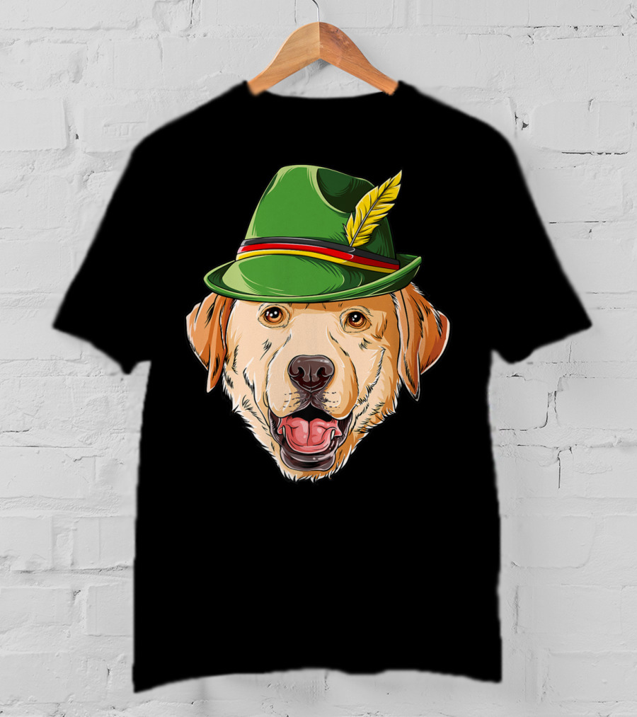 Labrador Oktoberfest Dog In Green German Hat With Feather T-Shirt