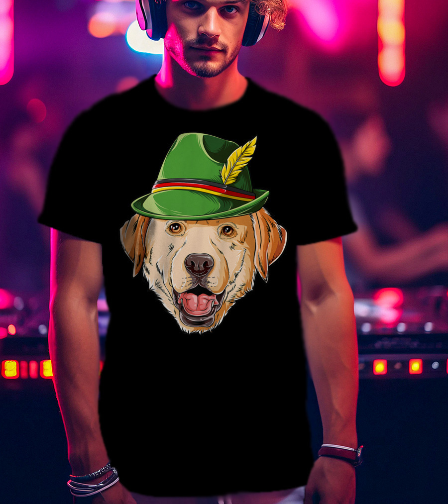 Labrador Oktoberfest Dog In Green German Hat With Feather T-Shirt