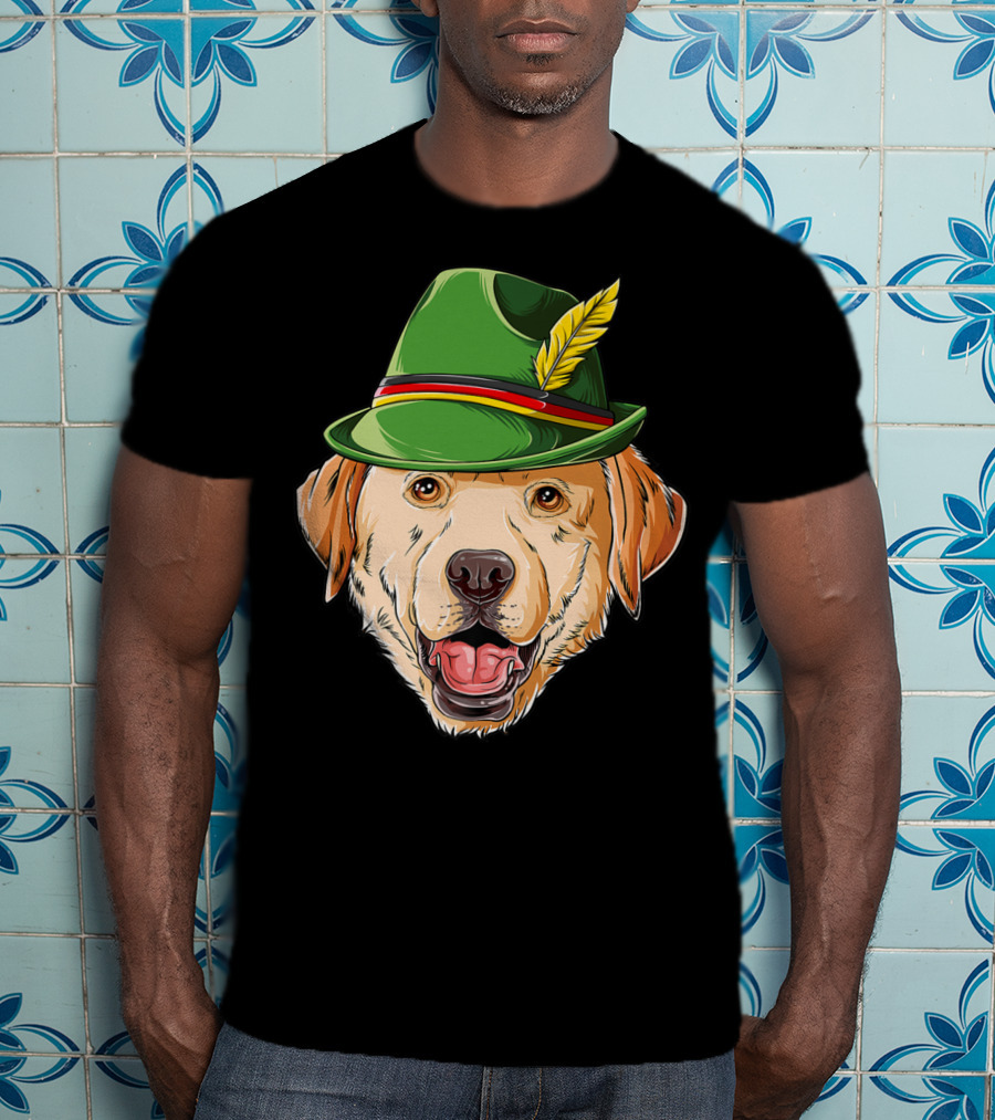 Labrador Oktoberfest Dog In Green German Hat With Feather T-Shirt