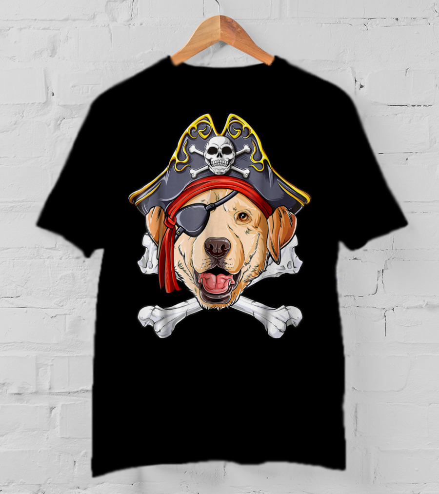 Labrador Pirate Jolly Roger Skull And Crossbones Flag T-Shirt
