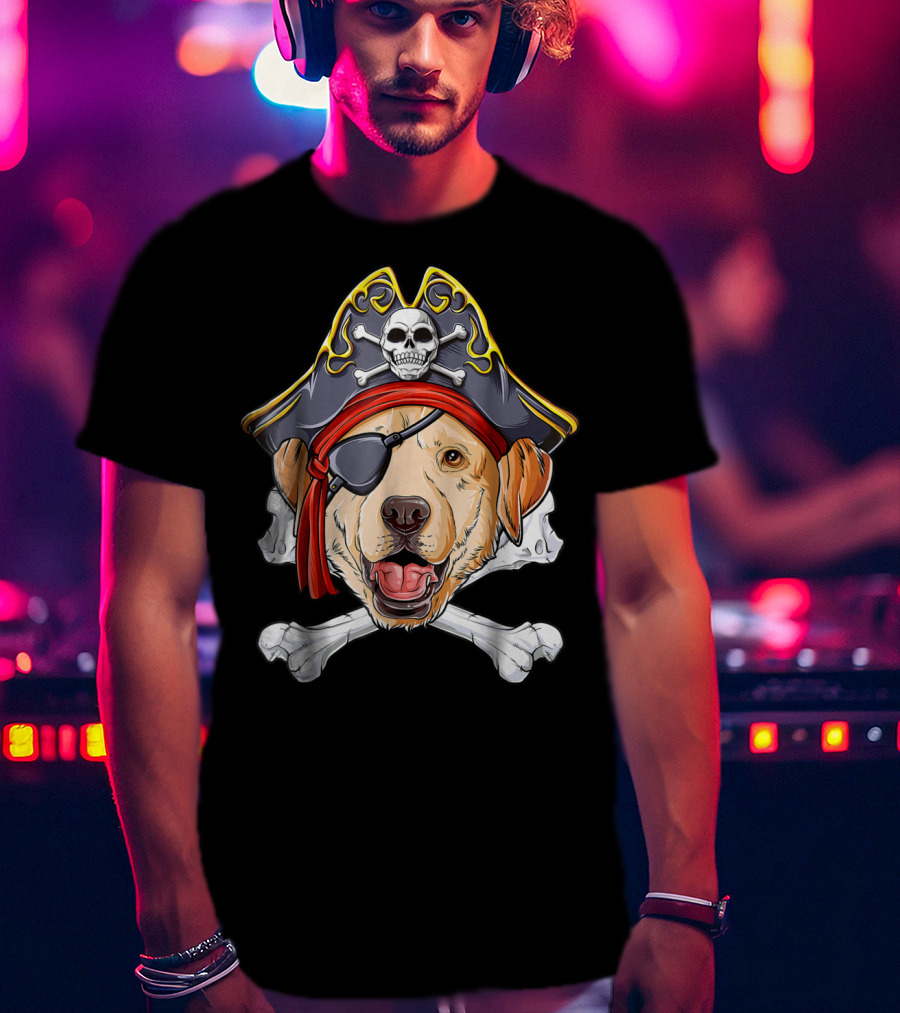 Labrador Pirate Jolly Roger Skull And Crossbones Flag T-Shirt