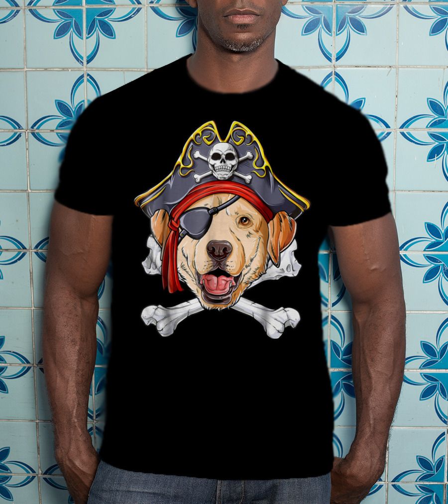 Labrador Pirate Jolly Roger Skull And Crossbones Flag T-Shirt