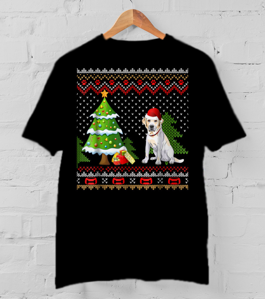 Labrador Santa Christmas UglyDog Sweater With Holiday Tree And Gifts T-Shirt