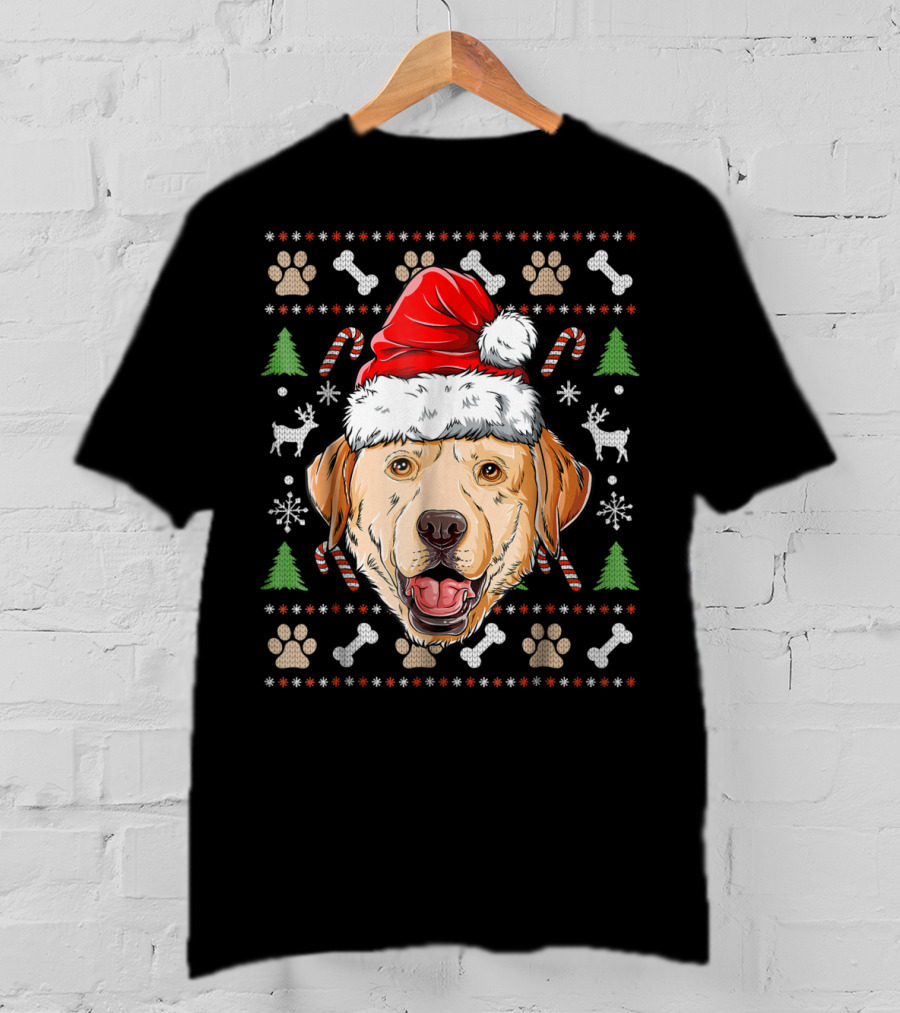 Labrador Ugly Christmas Sweater Santa Hat Xmas Dog Candy Cane Paw Print Snowflake T-Shirt