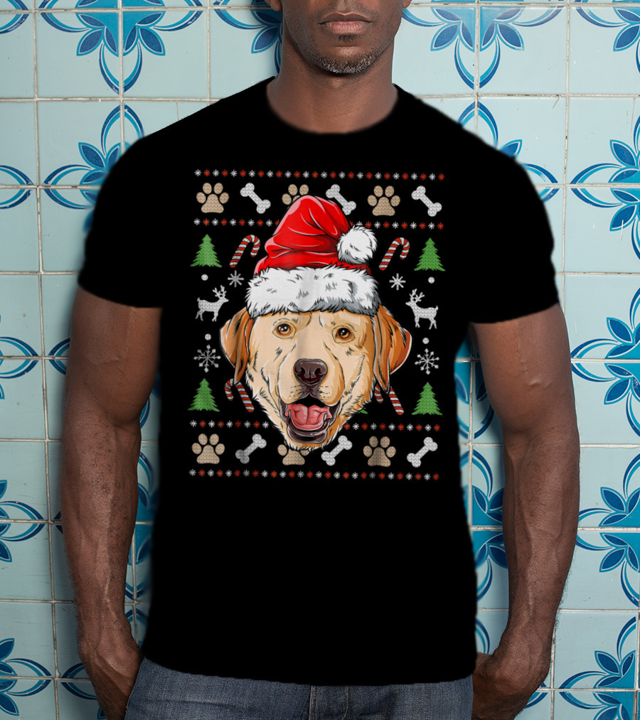 Labrador Ugly Christmas Sweater Santa Hat Xmas Dog Candy Cane Paw Print Snowflake T-Shirt