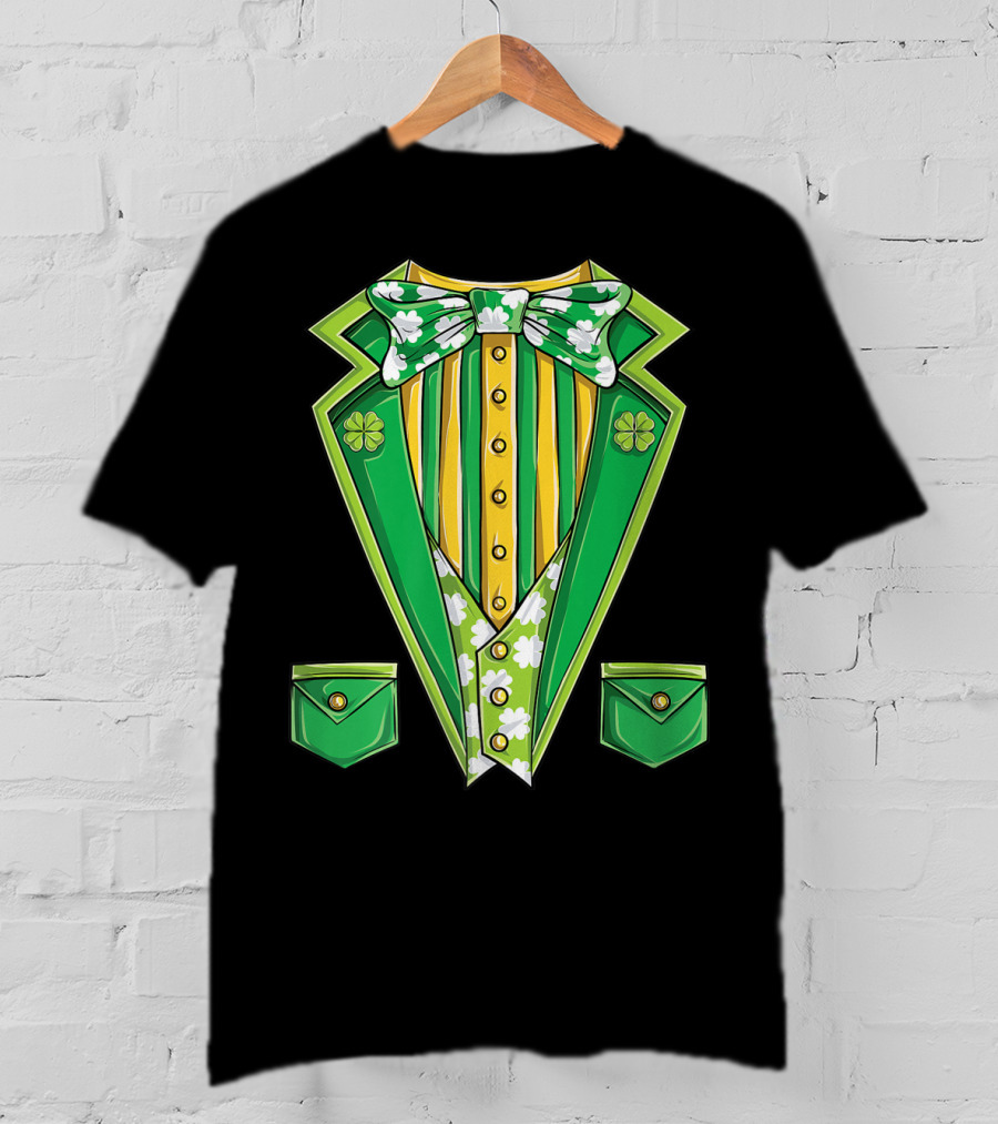 Leprechaun Costume Green Suit With Clover Bowtie For St Patricks Day T-Shirt