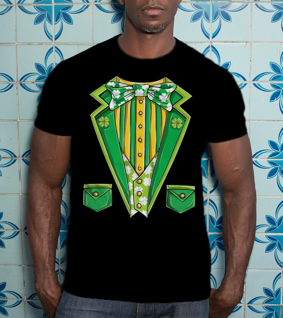 Leprechaun Costume Green Suit With Clover Bowtie For St Patricks Day T-Shirt