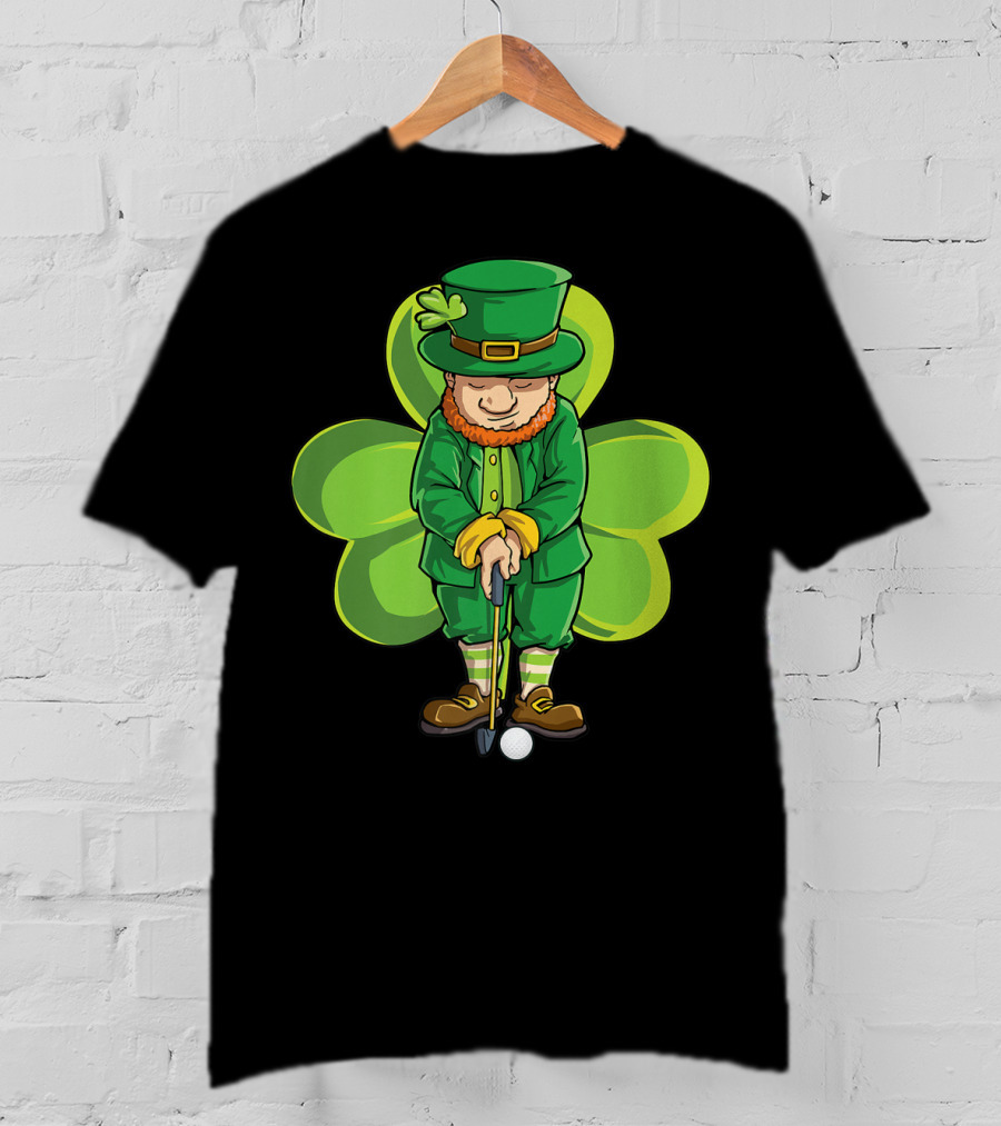 Leprechaun Golf St Patricks Day Boys Four Leaf Clover T-Shirt