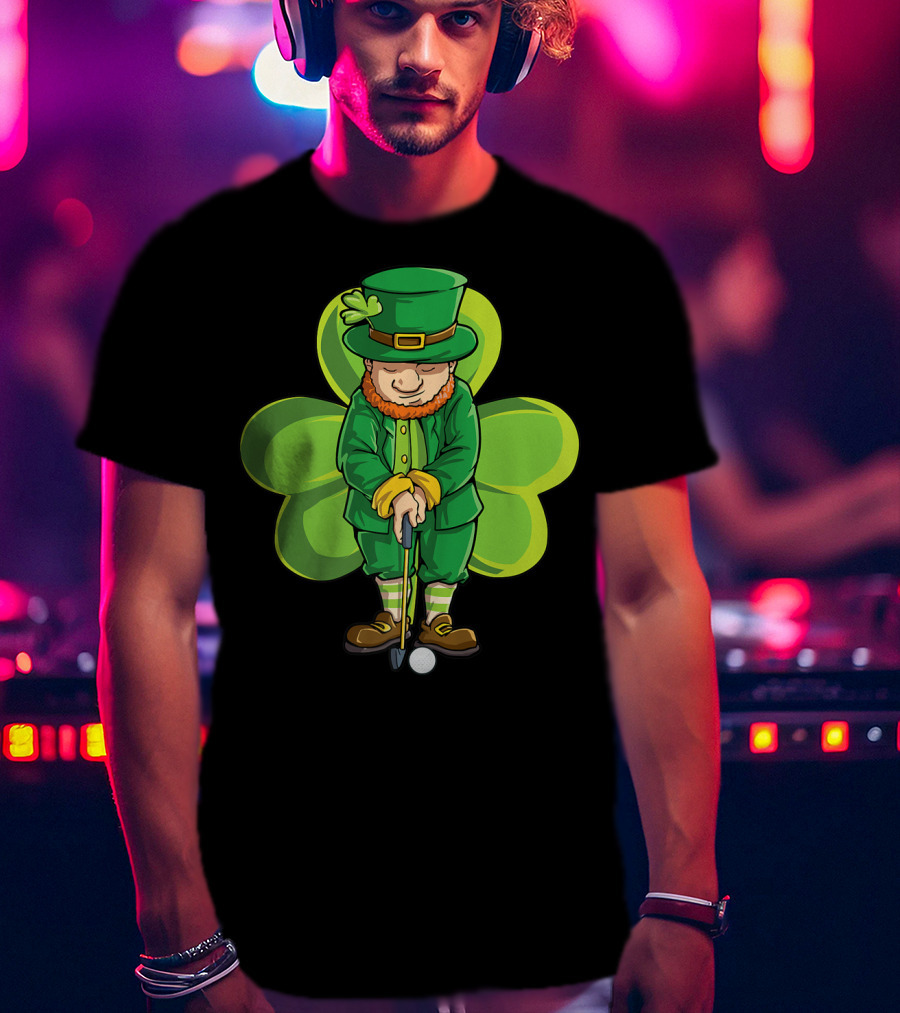 Leprechaun Golf St Patricks Day Boys Four Leaf Clover T-Shirt