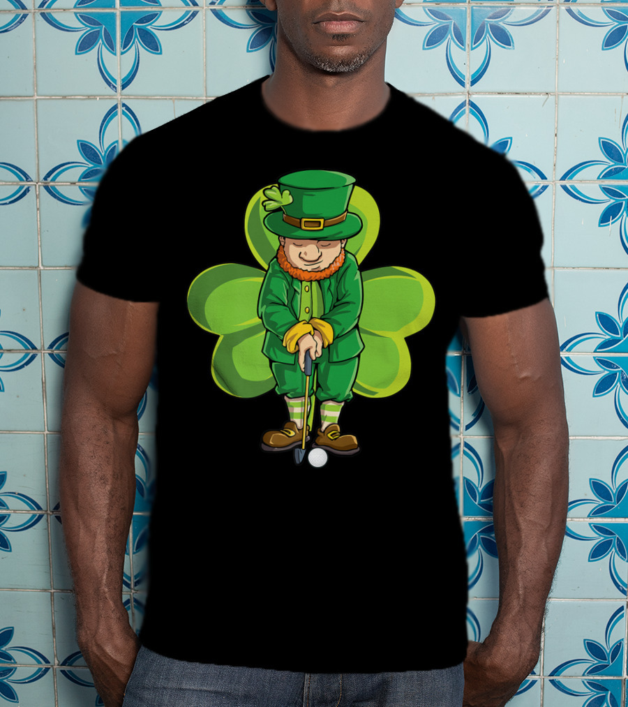 Leprechaun Golf St Patricks Day Boys Four Leaf Clover T-Shirt