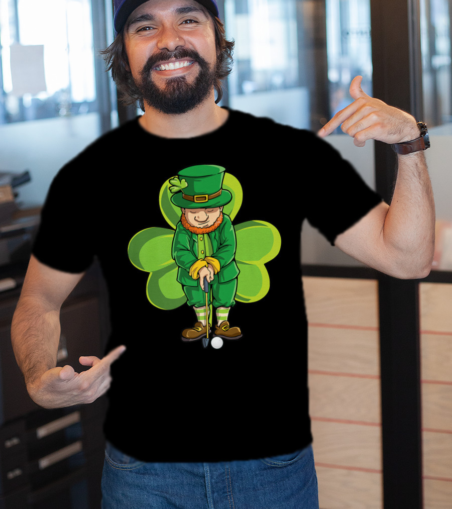 Leprechaun Golf St Patricks Day Boys Four Leaf Clover T-Shirt