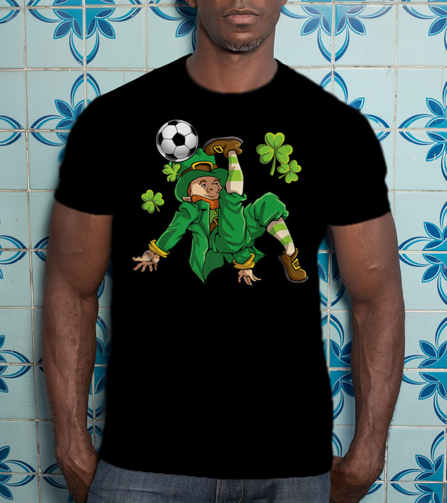 Leprechaun Soccer With Shamrocks And Soccer Ball Kick T-Shirt