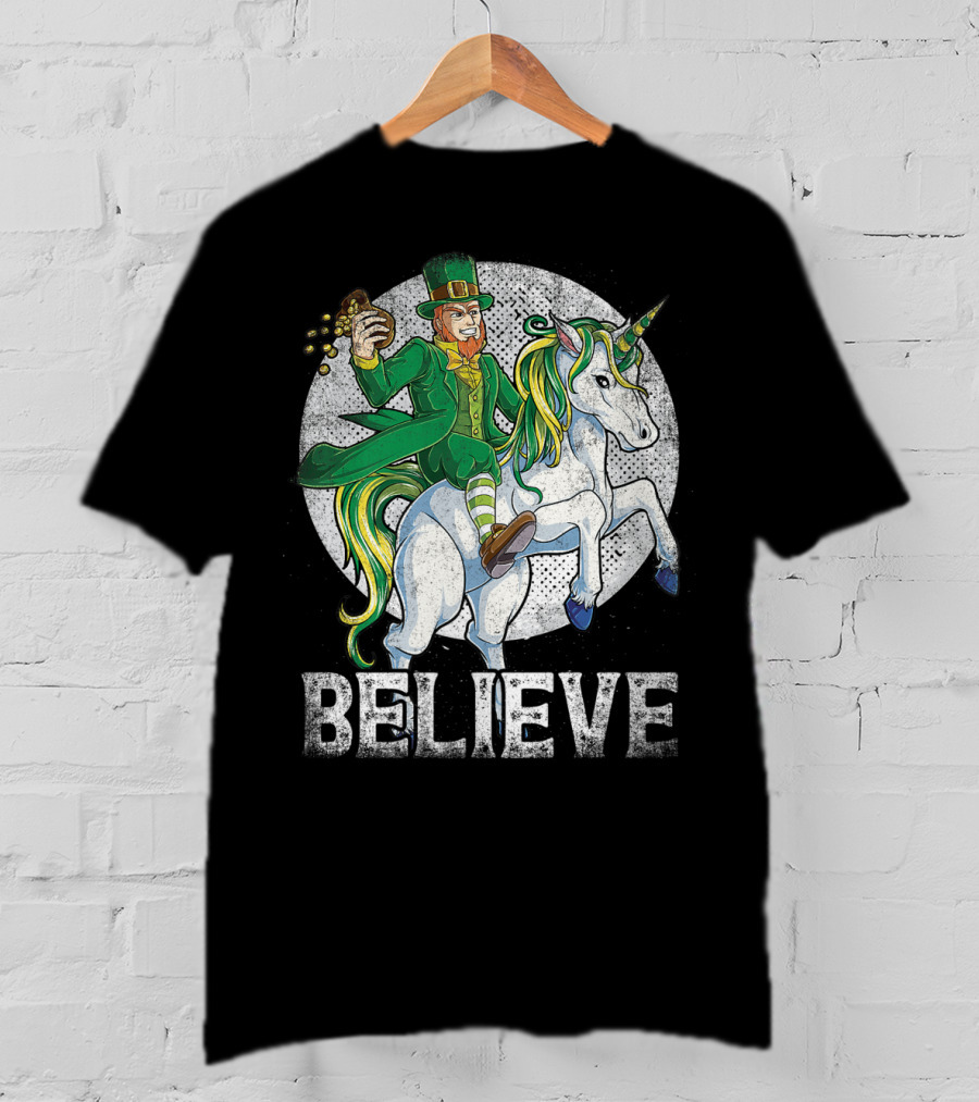 Believe Lepricorn Leprechaun Unicorn St Patricks Day R8 T-Shirt