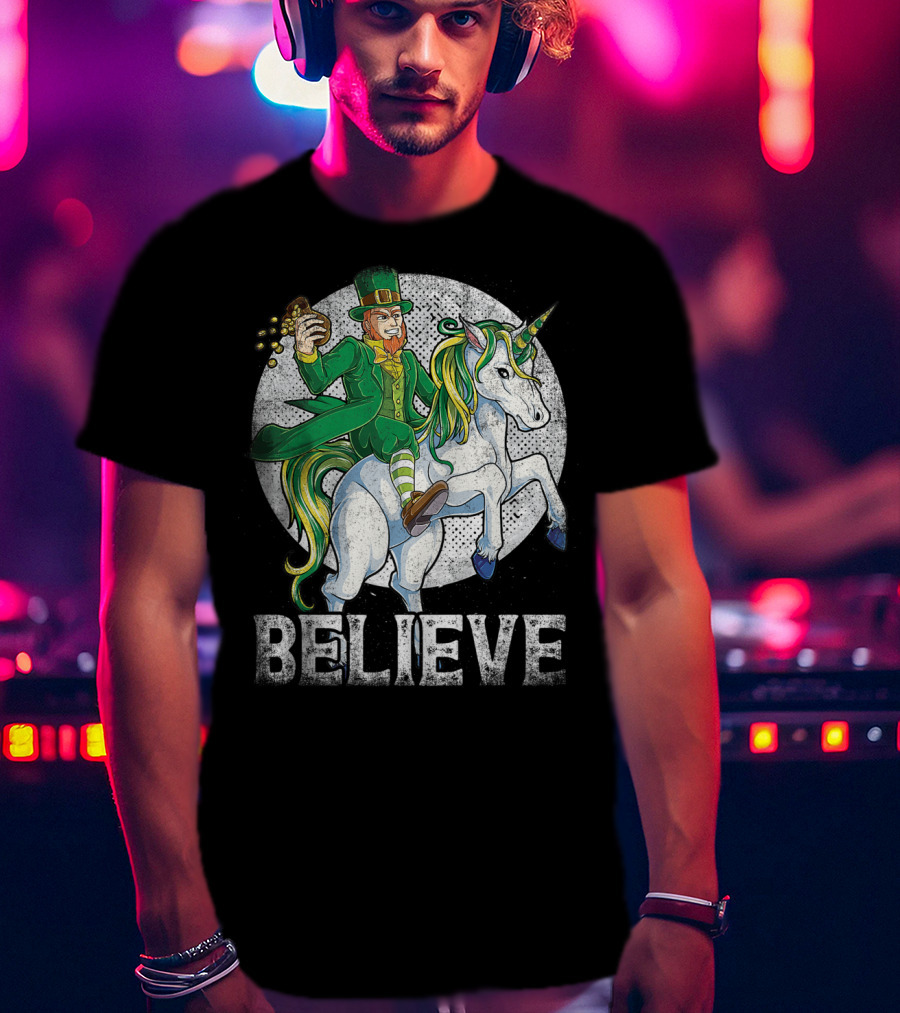 Believe Lepricorn Leprechaun Unicorn St Patricks Day R8 T-Shirt