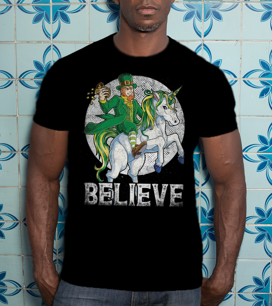 Believe Lepricorn Leprechaun Unicorn St Patricks Day R8 T-Shirt
