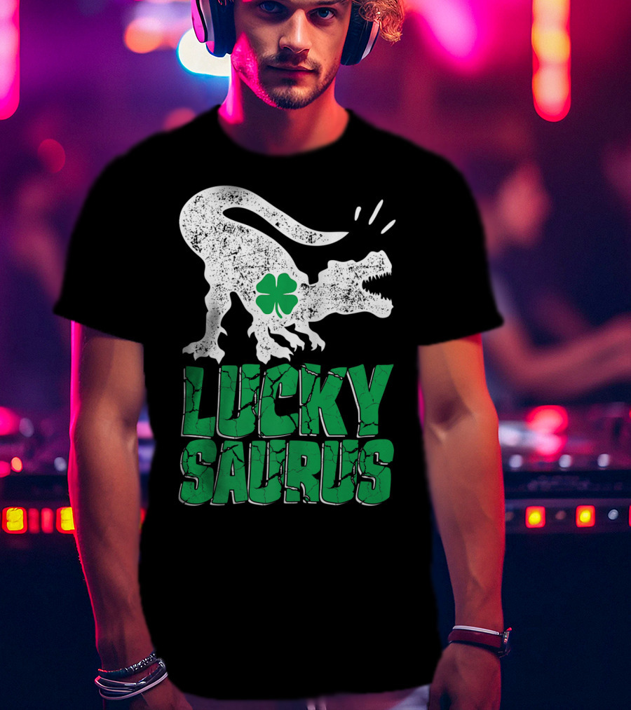 Lucky Saurus Irish Dinosaur Rex T-Shirt