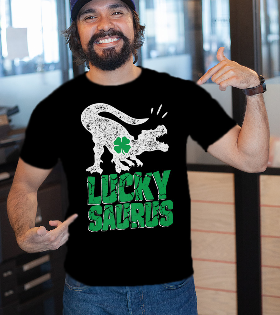 Lucky Saurus Irish Dinosaur Rex T-Shirt