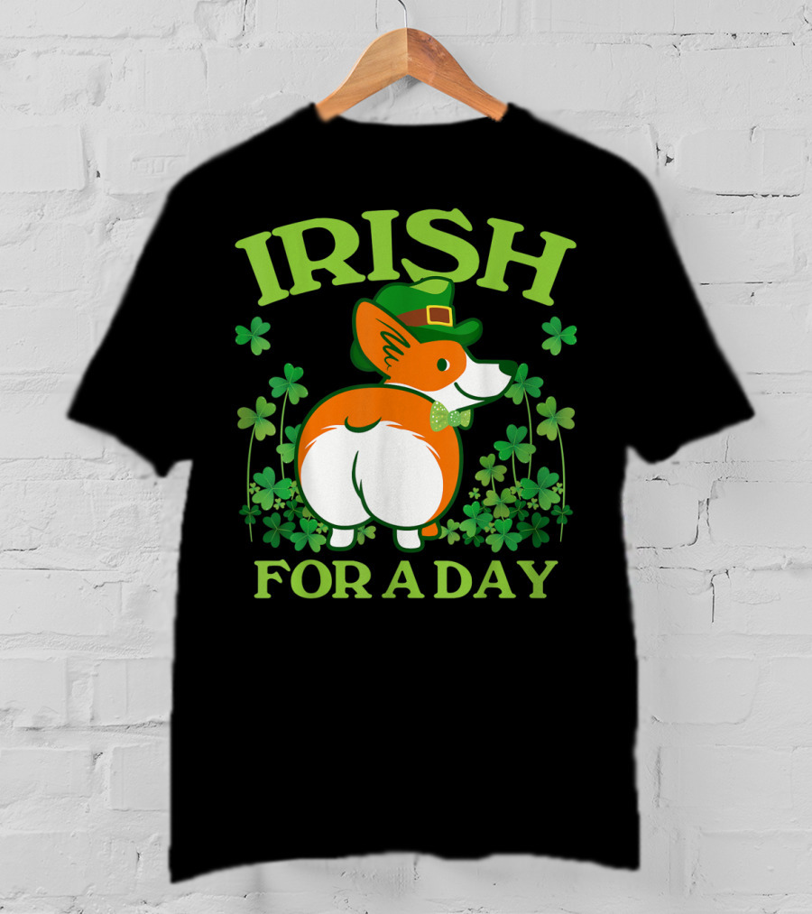 Irish For A Day Pembroke Welsh Corgi St Patrick's Shamrock Hat T-Shirt