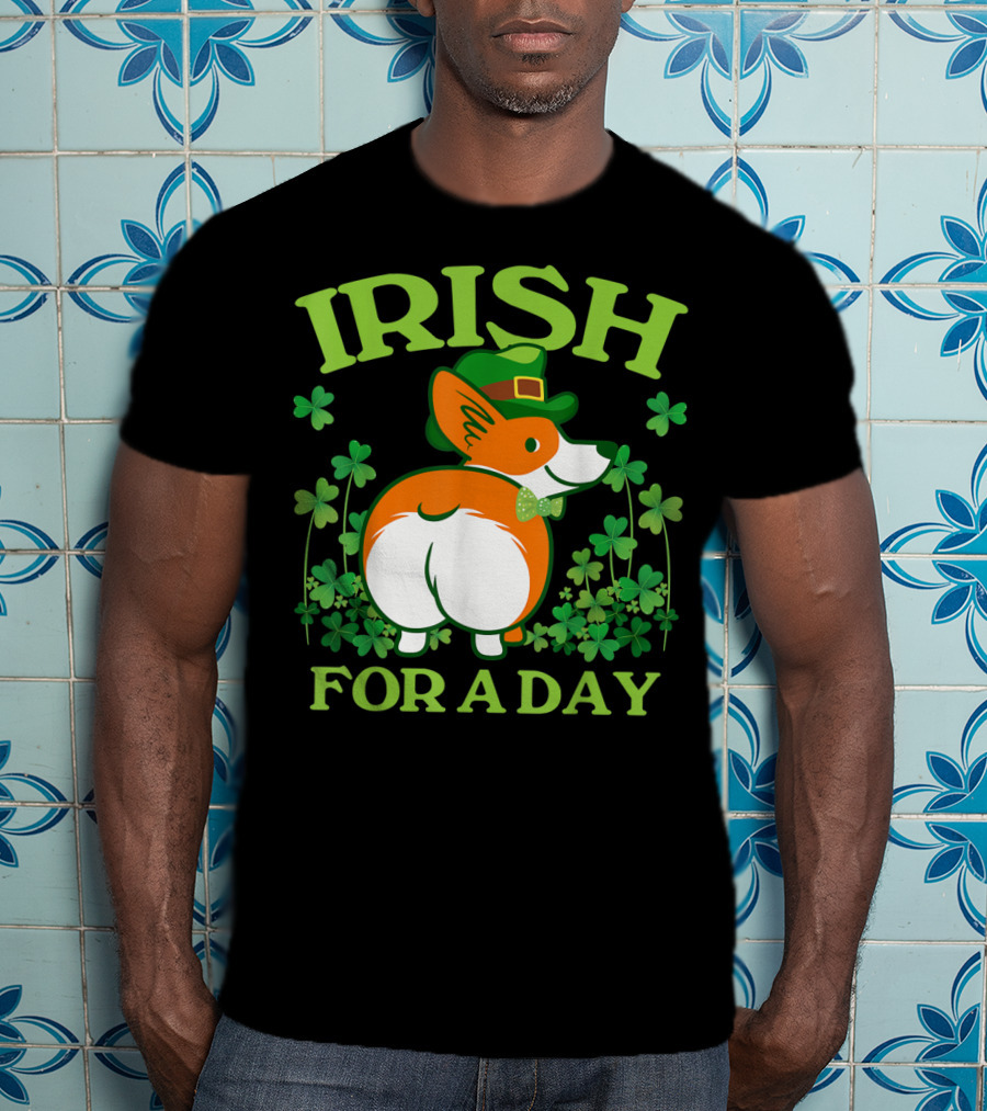 Irish For A Day Pembroke Welsh Corgi St Patrick's Shamrock Hat T-Shirt
