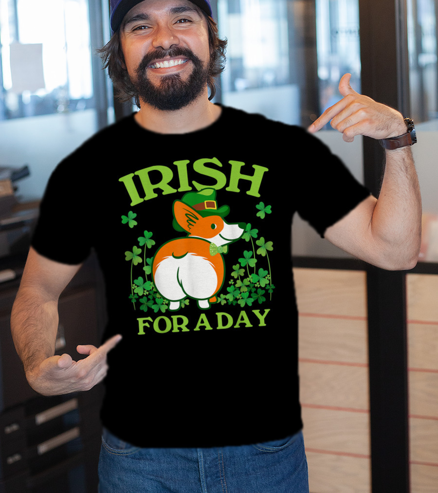 Irish For A Day Pembroke Welsh Corgi St Patrick's Shamrock Hat T-Shirt