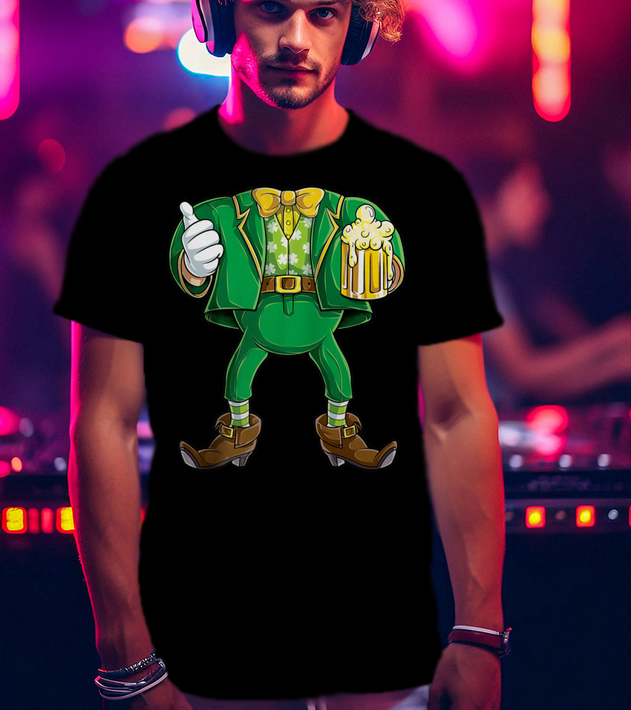 Leprechaun Costume St Patricks Day Men Beer Holding Foamy Mug And Thumbs Up T-Shirt