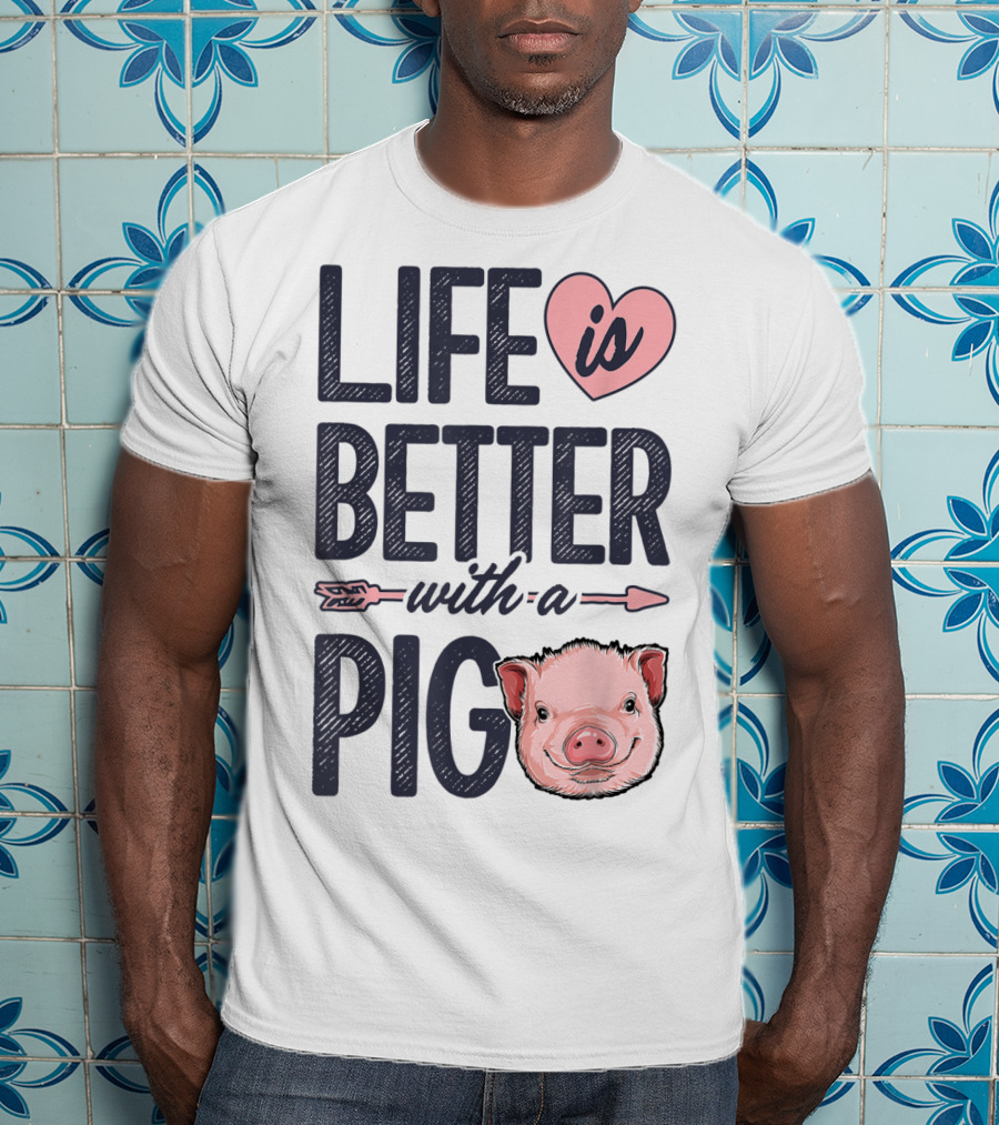 Life Is Better With A Pig Pigs Farm Farmer Pig Face Heart Arrow T-Shirt