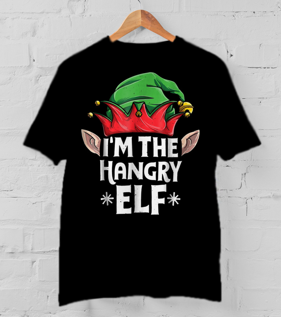 I'm The Hangry Elf Green And Red Hat Christmas T-Shirt