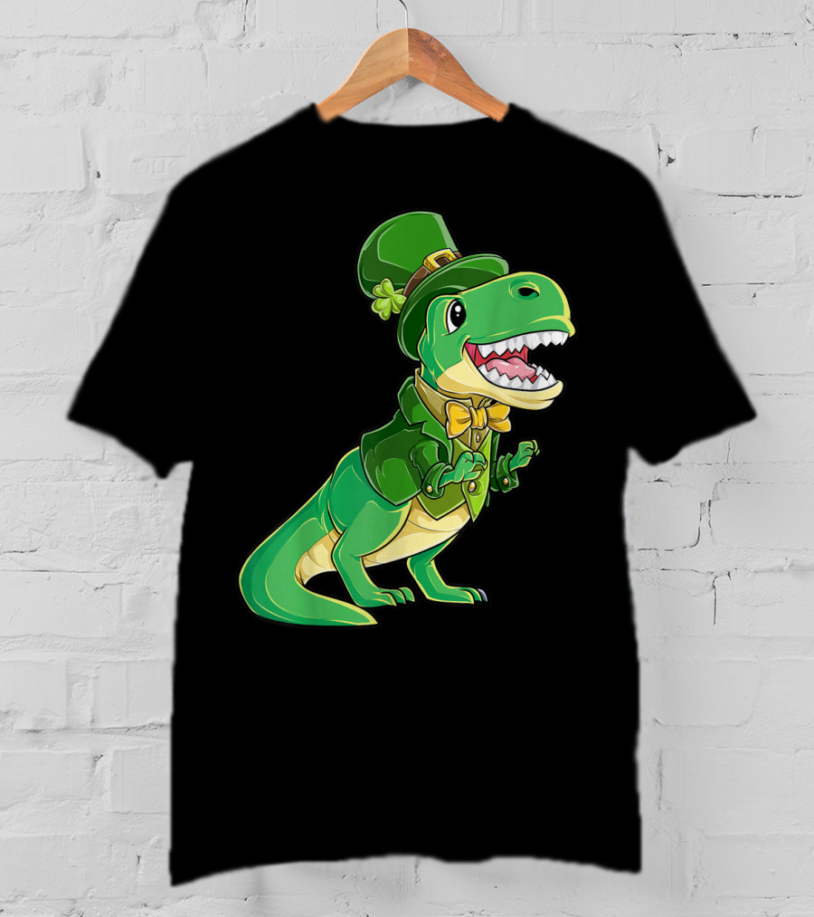 St Patricks Day Dinosaur Leprechaun Irish Boys T-Shirt