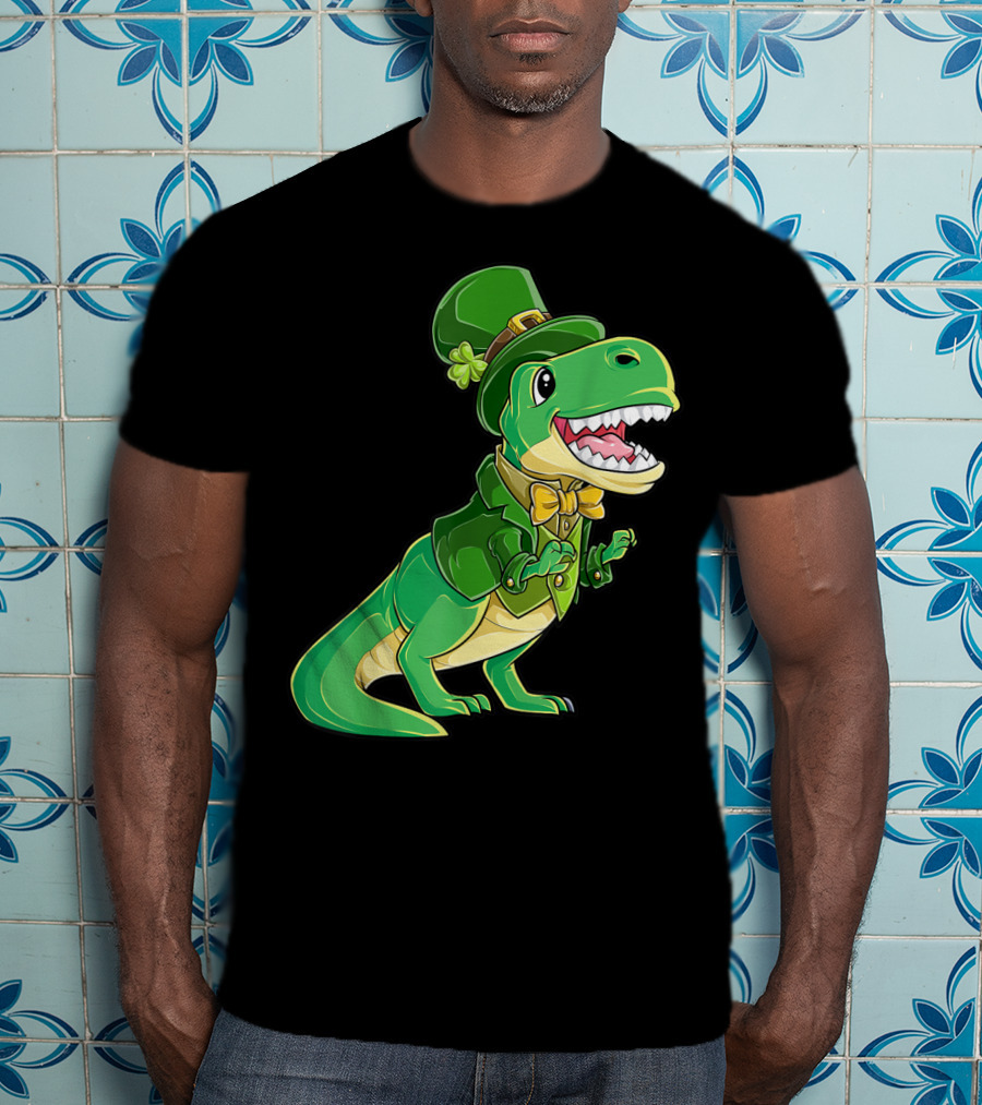 St Patricks Day Dinosaur Leprechaun Irish Boys T-Shirt