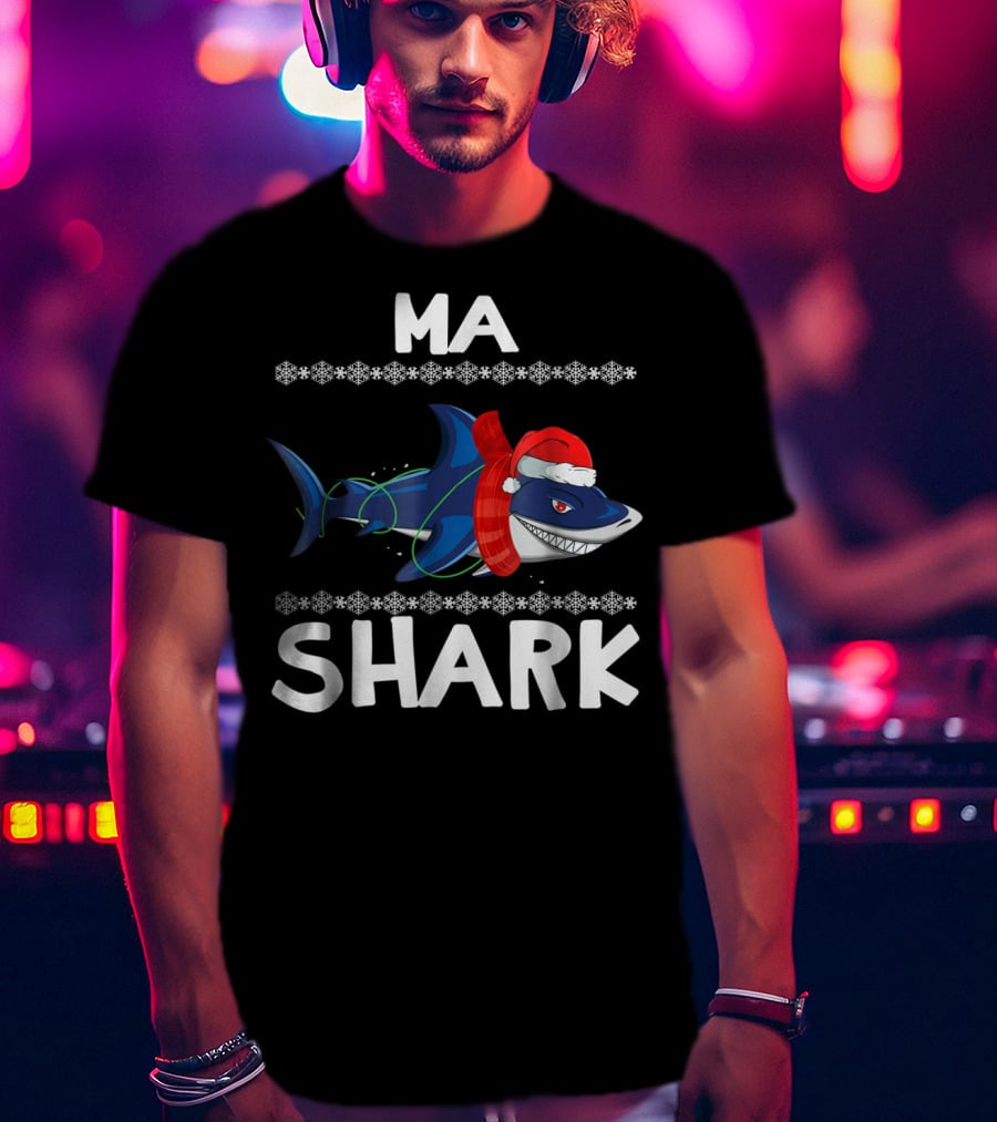 MA SHARK Ugly Christmas Snowflake Santa T-Shirt