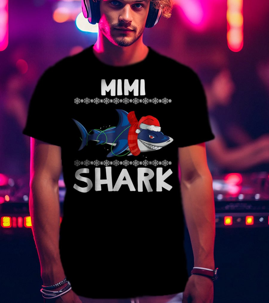 Mimi Shark Christmas Sweater Family Holiday Santa Hat T-Shirt