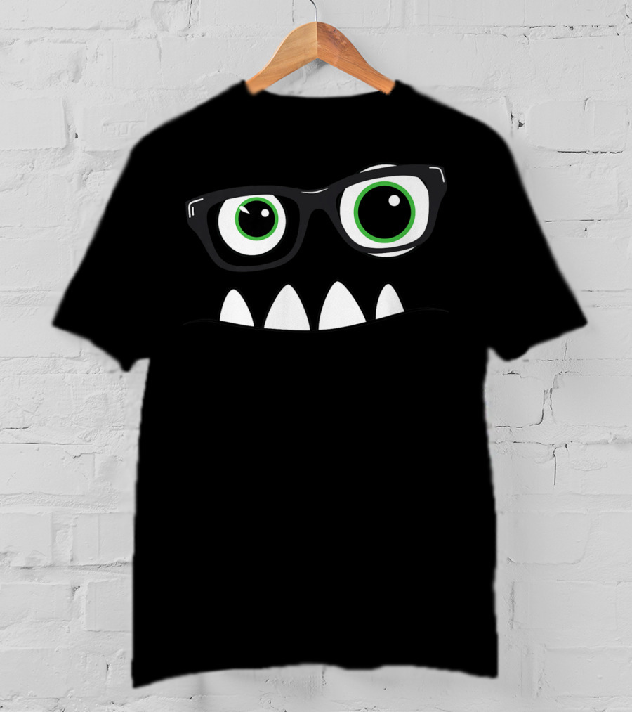 Monster Face Nerd Glasses Eyes Teeth T-Shirt