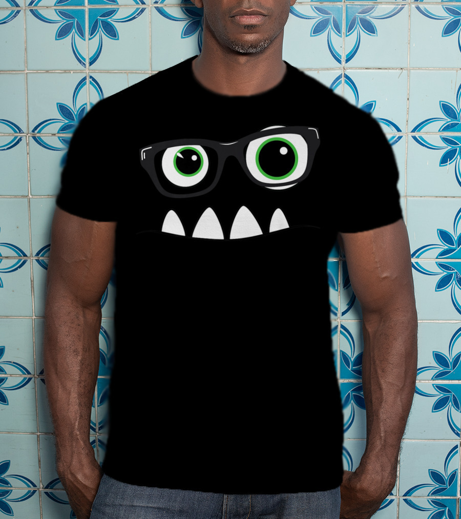 Monster Face Nerd Glasses Eyes Teeth T-Shirt