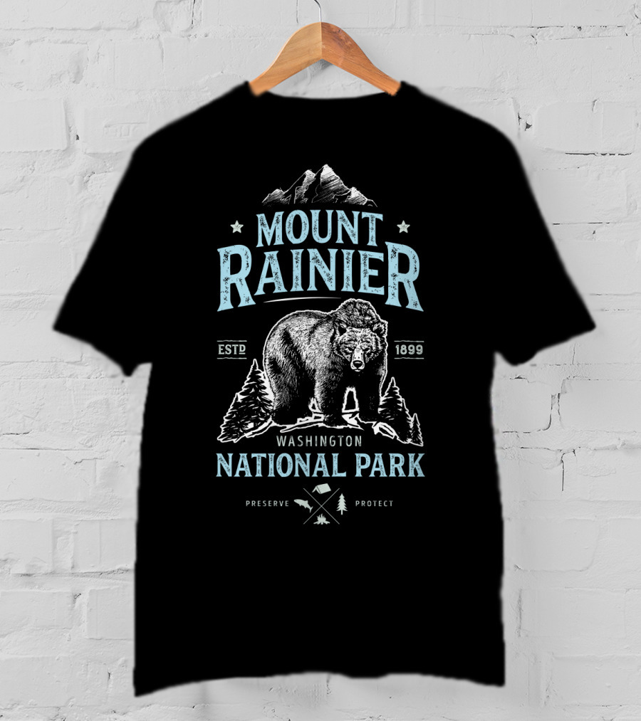 Mount Rainier National Park Washington Bear ESTD 1899 Preserve Protect T-Shirt