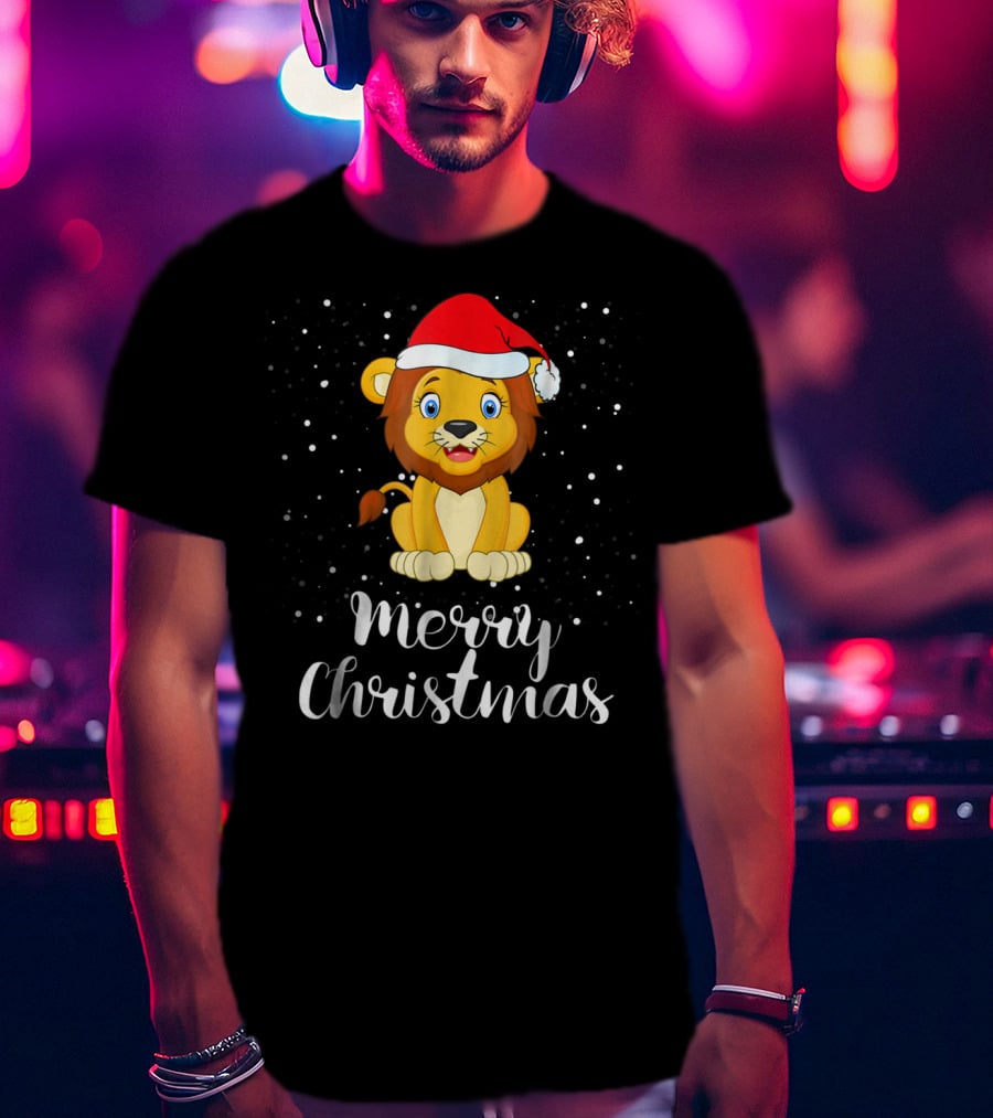 Merry Christmas Lion Funny Matching Family Group T-Shirt