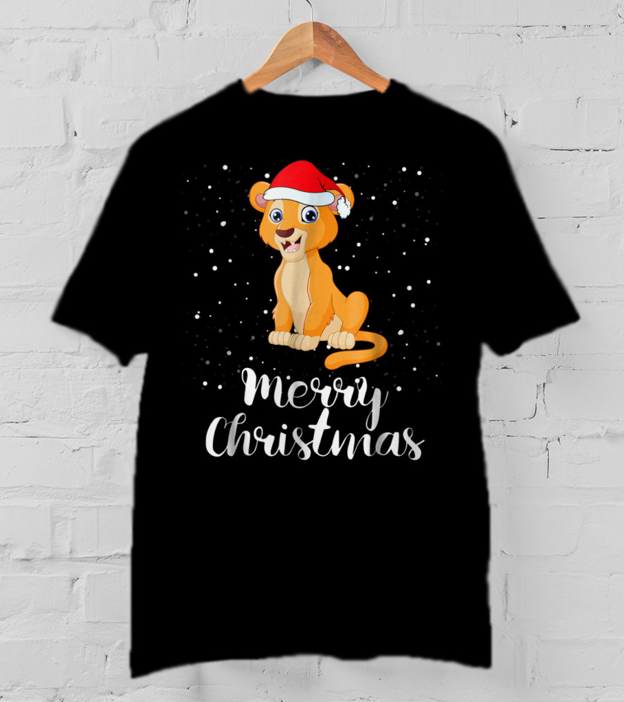 Lioness Merry Christmas Matching Family Group Santa Hat Snowfall T-Shirt