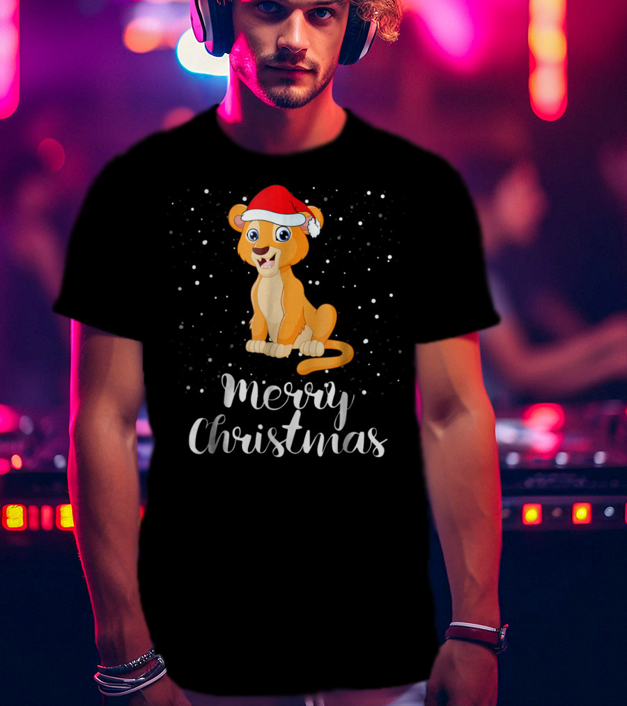 Lioness Merry Christmas Matching Family Group Santa Hat Snowfall T-Shirt