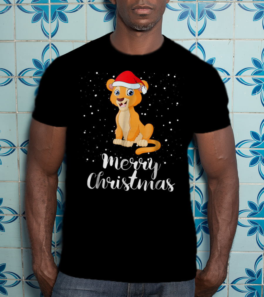 Lioness Merry Christmas Matching Family Group Santa Hat Snowfall T-Shirt