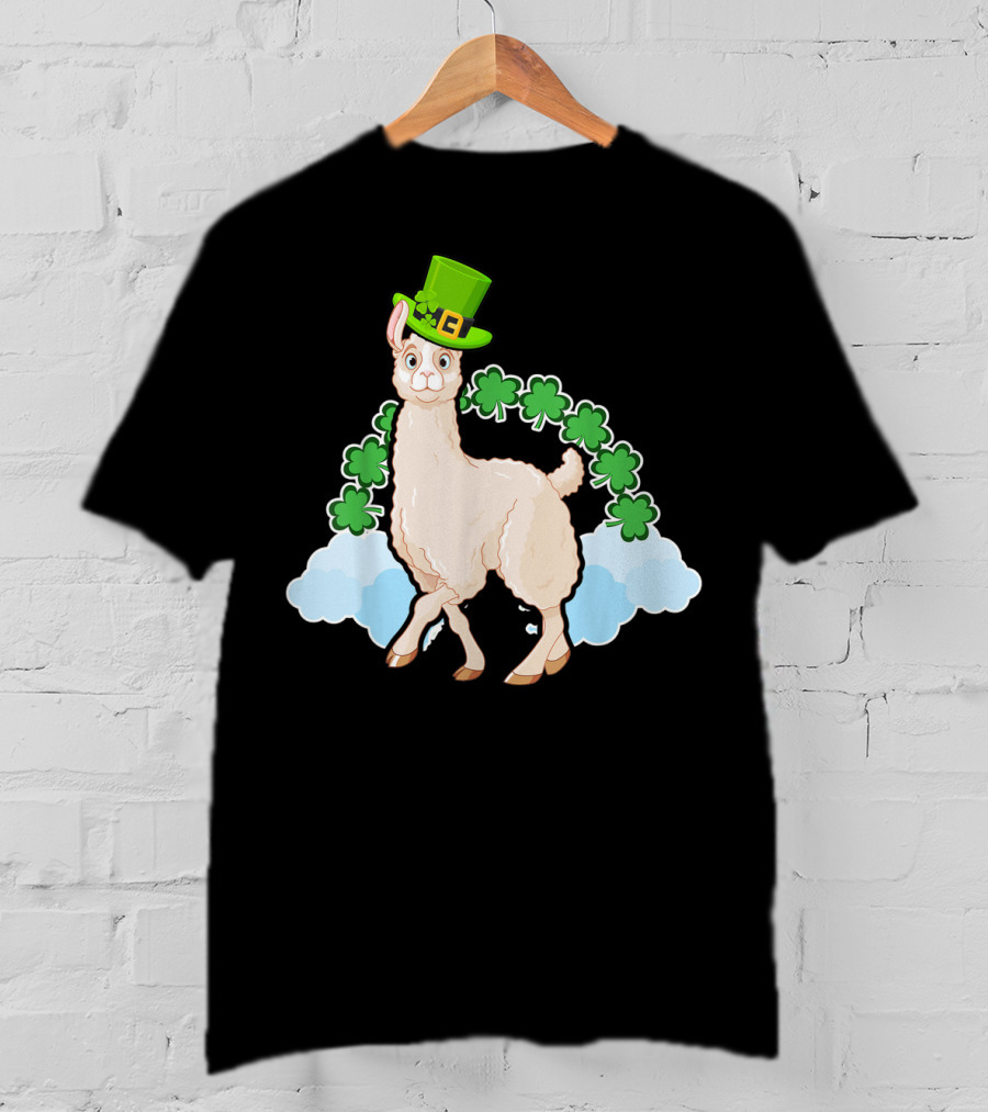 Llama St Patricks Day Rainbow Shamrocks Leprechaun Hat T-Shirt