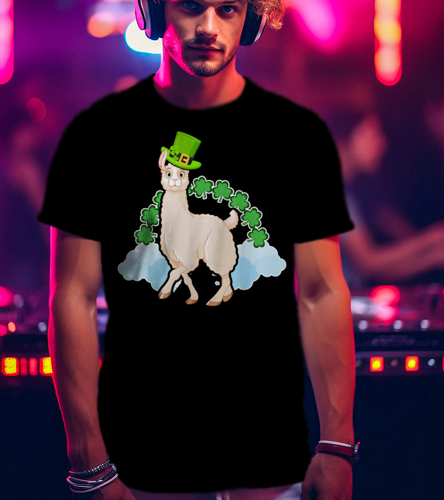 Llama St Patricks Day Rainbow Shamrocks Leprechaun Hat T-Shirt