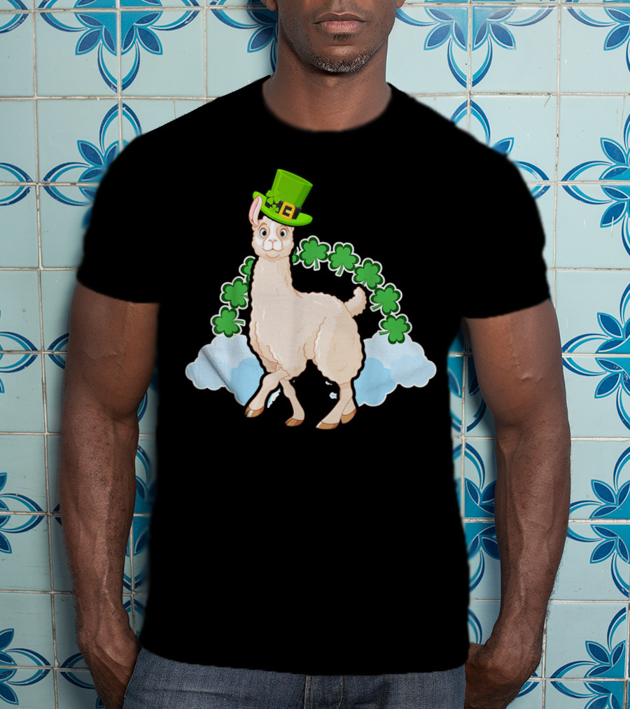 Llama St Patricks Day Rainbow Shamrocks Leprechaun Hat T-Shirt