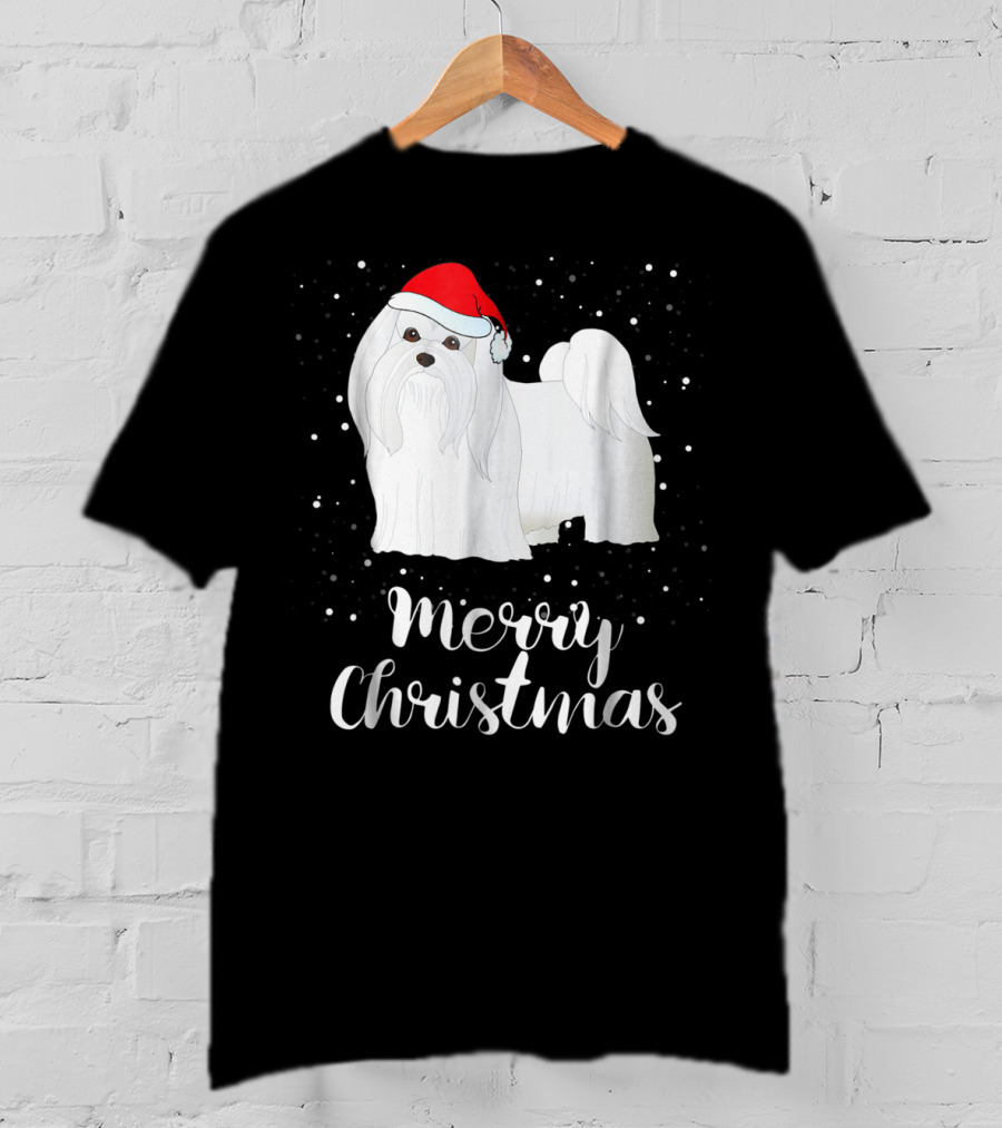 Maltese Merry Christmas With Santa Hat Matching Family Group T-Shirt