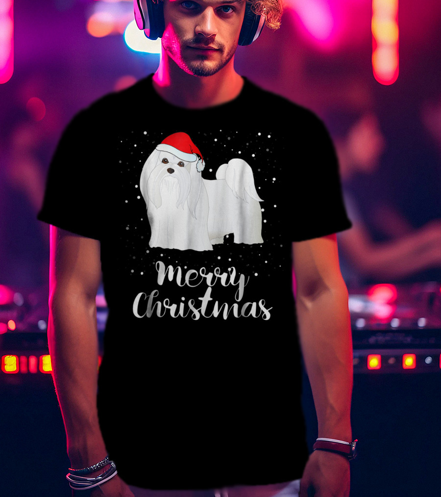 Maltese Merry Christmas With Santa Hat Matching Family Group T-Shirt