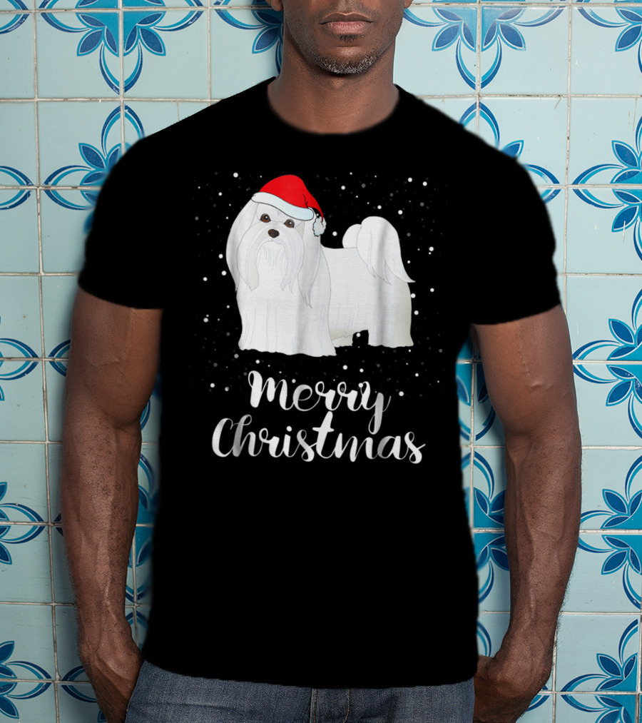 Maltese Merry Christmas With Santa Hat Matching Family Group T-Shirt