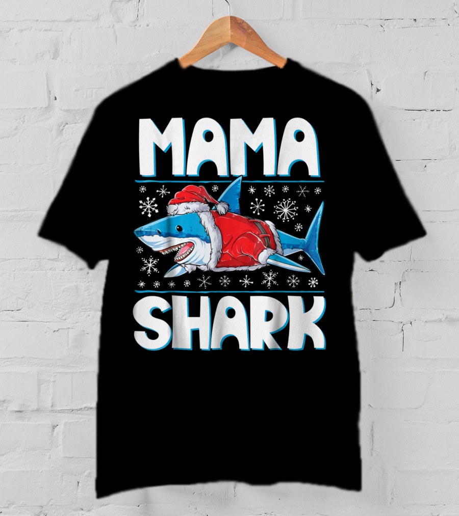 Mama Shark Santa Festive Snowflakes T-Shirt