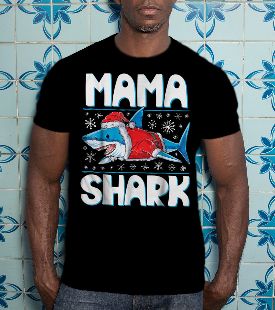 Mama Shark Santa Festive Snowflakes T-Shirt